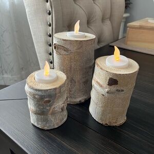 Handmade birch candle holders. Set of 3